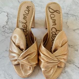 Sam Edelman Blush Gold Metallic Block Heel Mule